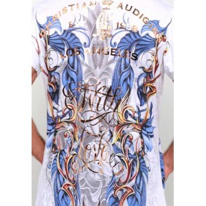 Christian Audigier Roses And Flames Platinum Tee in White