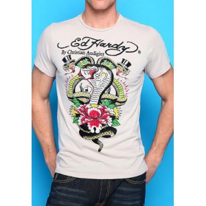 Men's Ed Hardy Cobra Flowers Platinum Tee khaki