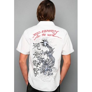 Ed Hardy Polo Shirt Chinese Dragon Foiled Embroidered Shirt