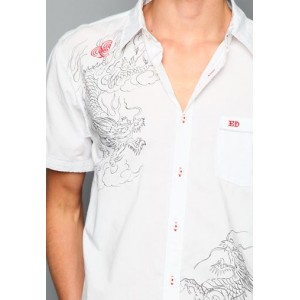 Ed Hardy Polo Shirt Chinese Dragon Foiled Embroidered Shirt