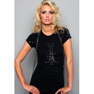 Women's Christian Audigier Exotic Garden Romantic Ruffle Tee Black