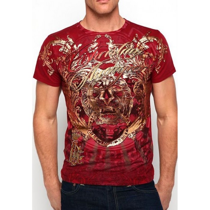 Christian Audigier Bird Of Prey Enzyme Washed Tee Red