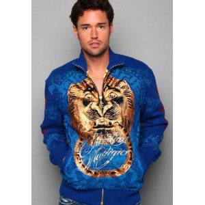 Christian Audigier Lion Head Foil Print Track Jacket Blue