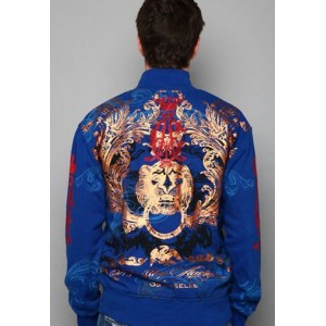 Christian Audigier Lion Head Foil Print Track Jacket Blue