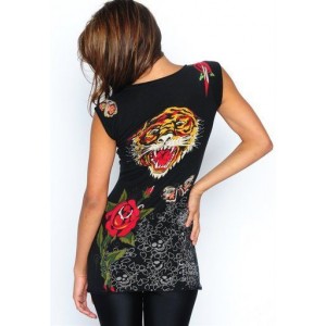 Ed Hardy Three Old School Roses Basic Ribbed Tank Discount