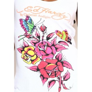 Ed Hardy Three Old School Roses Basic Ribbed Tank Outlet