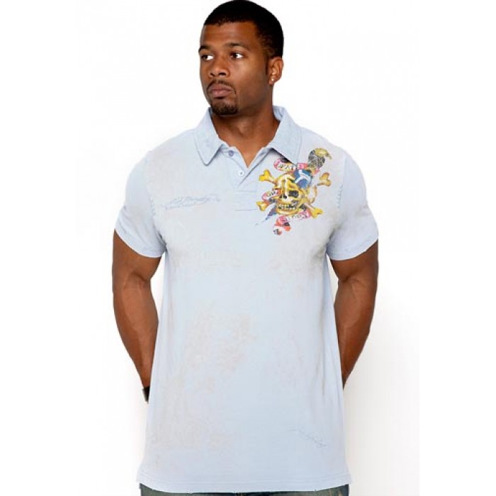 Ed Hardy Polo Shirt Death Before Dishonor Enzyme Washed Polo