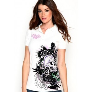 Women's Ed Hardy Skull Rose NYC Platinum Polo