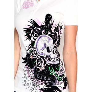 Women's Ed Hardy Skull Rose NYC Platinum Polo