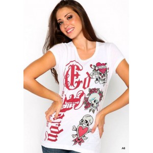 Women's Ed Hardy Triple Skulls Gothic Platinum Tee