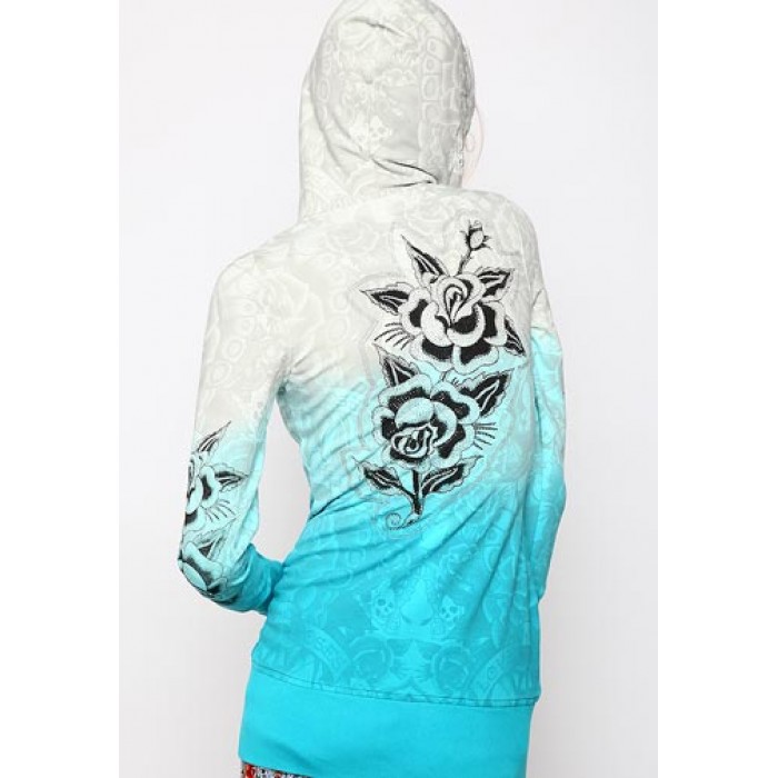 Women's Ed Hardy Two Roses Silver Tunic Hoody