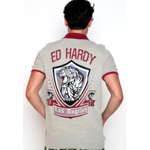 Ed Hardy Polo Shirt LA Tiger Crest Enzyme Wash Polo