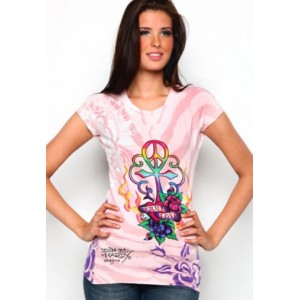 Women's Ed Hardy Peace Cross Specialty Tee