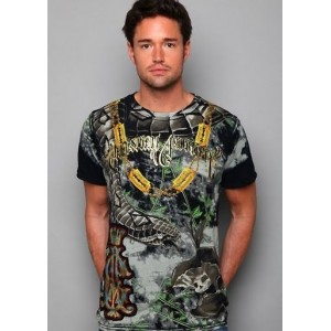 Christian Audigier Roses And Flames Platinum Tee Black