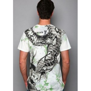 Christian Audigier Roses And Flames Platinum Tee White