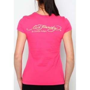 Women's Ed Hardy Rose Heart Core Basic Embroidered Tee