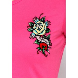 Women's Ed Hardy Rose Heart Core Basic Embroidered Tee