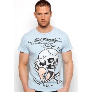 Men's Ed Hardy Skull Heart And Cards Basic Tee bule grey