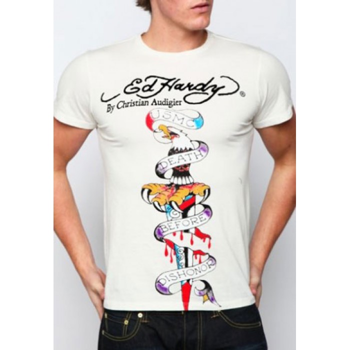 Men's Ed Hardy USMC Death Before Dishonor Basic Tee off white