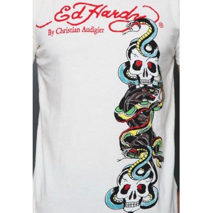 Men's Ed Hardy Panther Snake Fight Basic Tee white