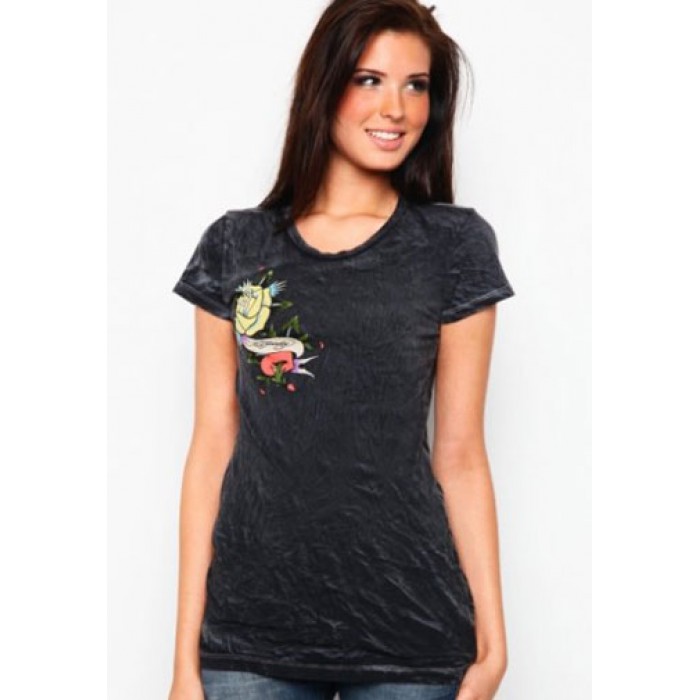 Women's Ed Hardy Rose And Heart Vintage Wash Tee
