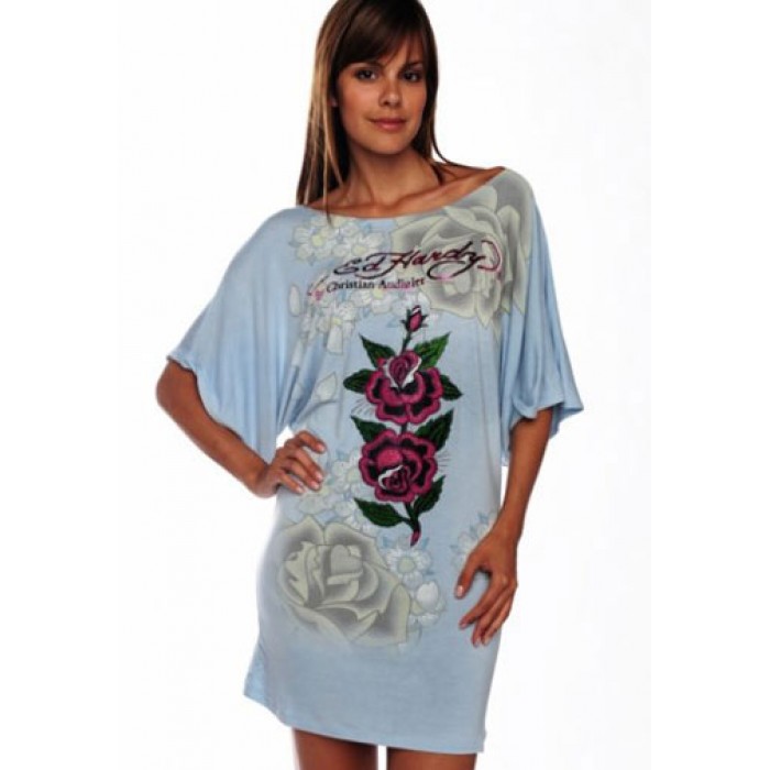 Women's Ed Hardy Two Roses Platinum Butterfly Sleeve Tunic