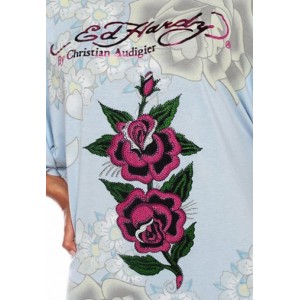 Women's Ed Hardy Two Roses Platinum Butterfly Sleeve Tunic