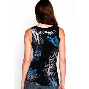 Ed Hardy Flower Dragon Peacock Feathers Specialty Ribbed Tank