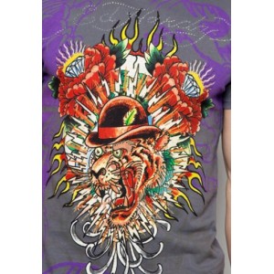 Men's Ed Hardy Mum Cat Specialty Rhinestone Tee