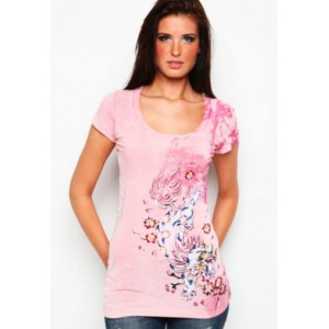 Women's Ed Hardy Flower Dragon Specialty Scoop Neck Tunic