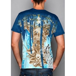 Christian Audigier V8 Speed Studded Double Sleeve Tee Blue