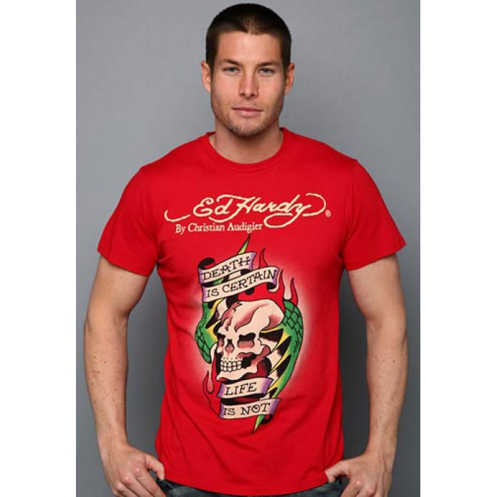 Men's Ed Hardy Death Is Certain Skull Basic Tee red