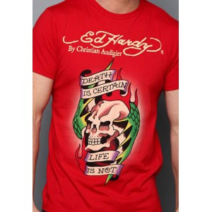 Men's Ed Hardy Death Is Certain Skull Basic Tee red