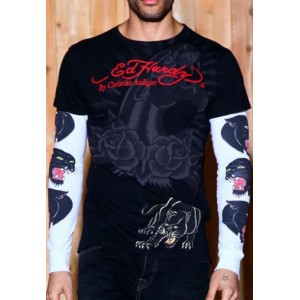 Men's Ed Hardy Panther Specialty Double Sleeve Tee black