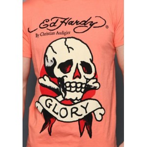 Men's Ed Hardy Skull Glory Basic Tee coral